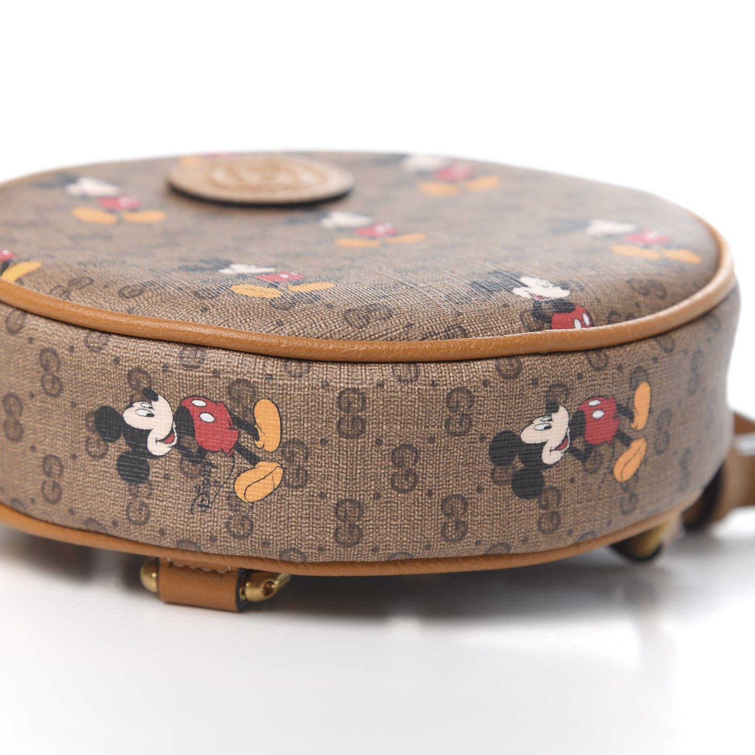 Gucci X DISNEY Mini Vintage GG Supreme Monogram Mickey Mouse Round Backpack Beige Vintage Sun Oil 7 of 10