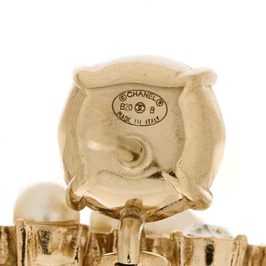 Chanel Crystal Pearl Dazzling Domino CC Drop Earrings Gold 4 of 4