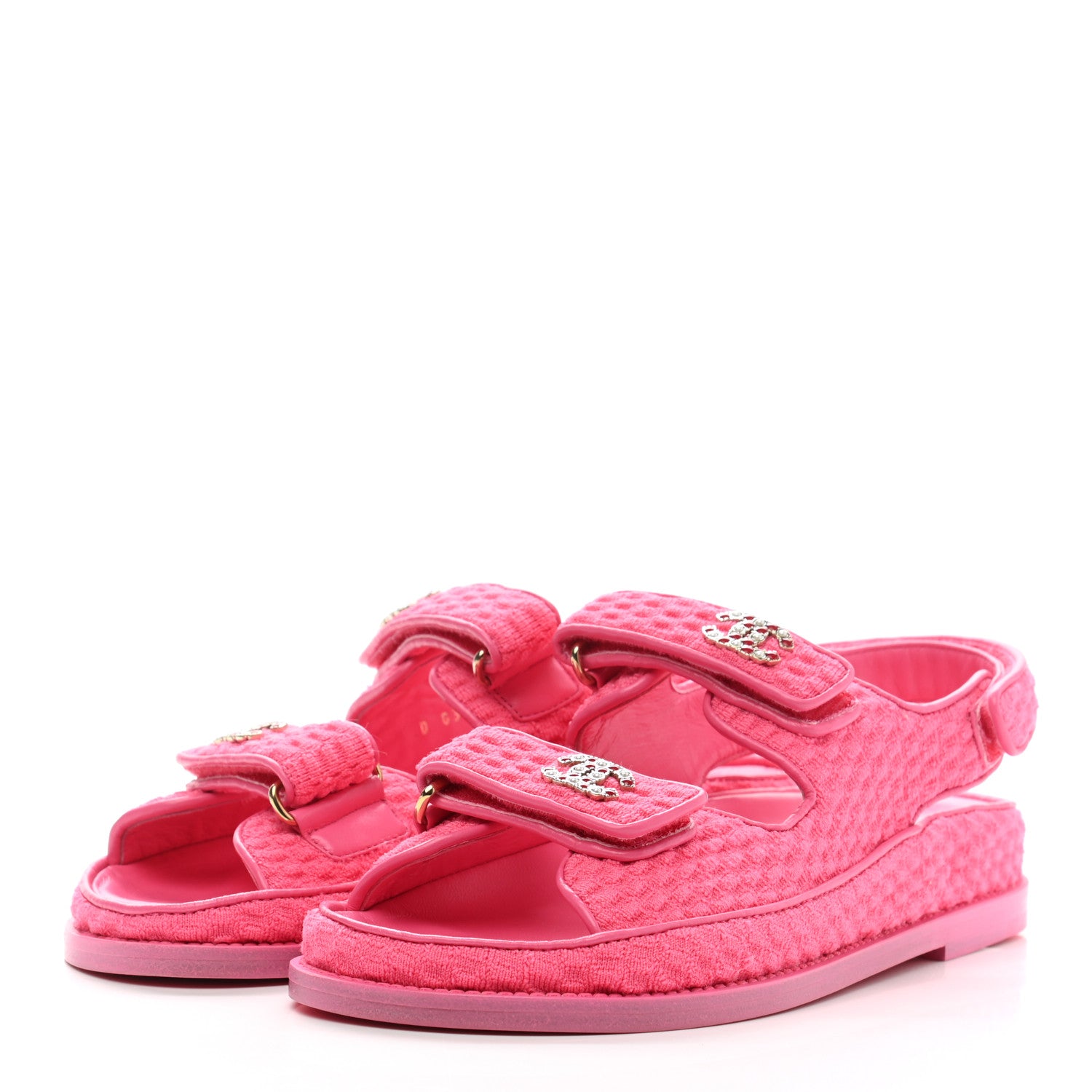Chanel Knit Fabric Velcro Dad Sandals 37 Pink 3 of 9