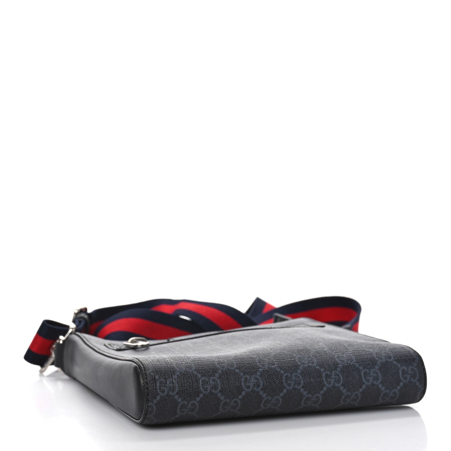 Gucci GG Supreme Monogram Web Small Flat Messenger Bag Black Grey 4 of 12