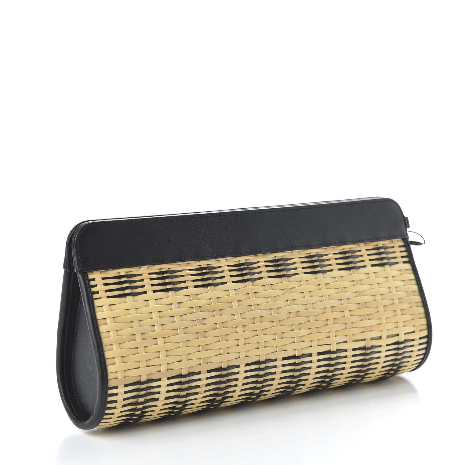 Chanel Rattan Calfskin CC Chain Wristlet Clutch Black Beige 3 of 12