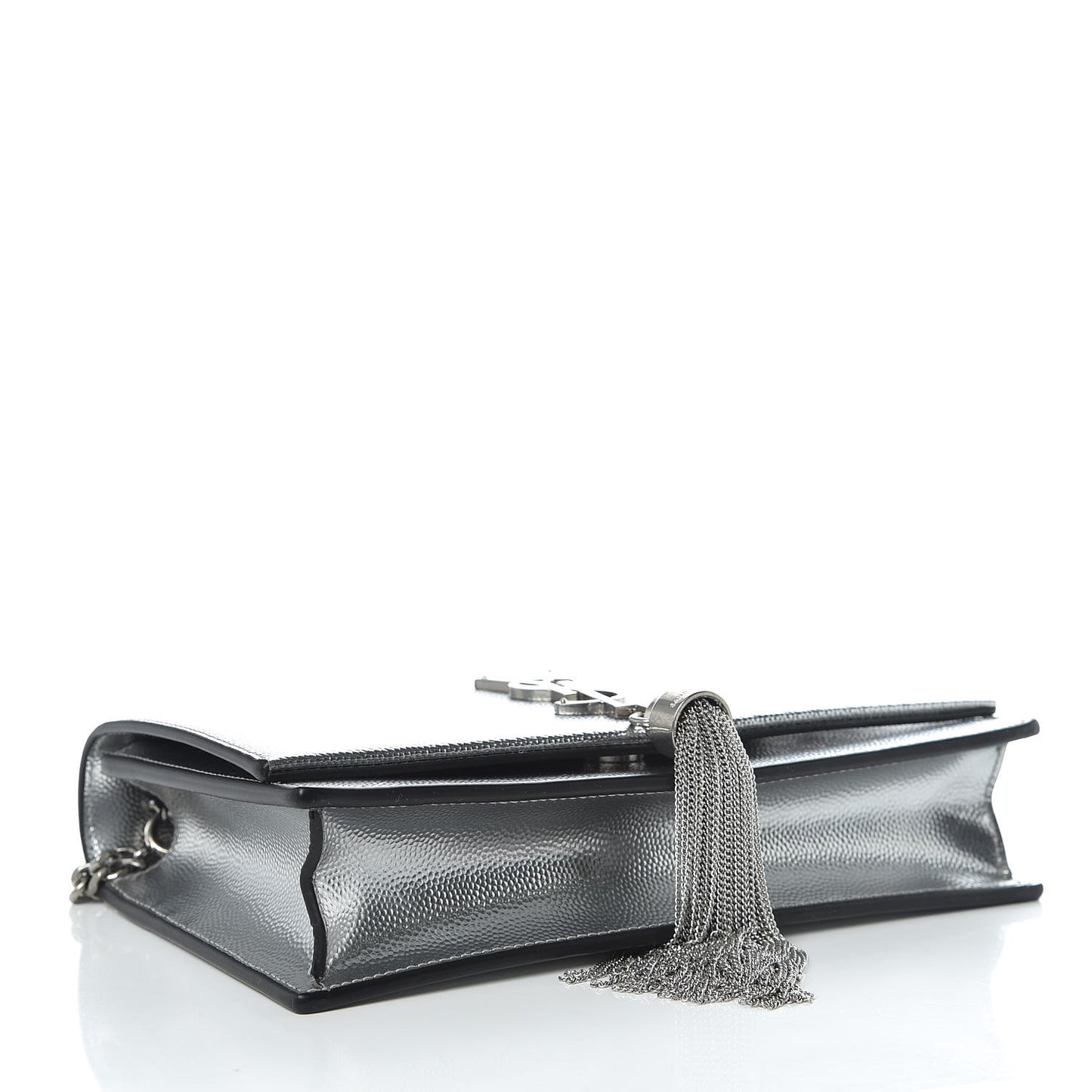 Metallic Grain De Poudre Kate Monogram Tassel Chain Wallet Silver