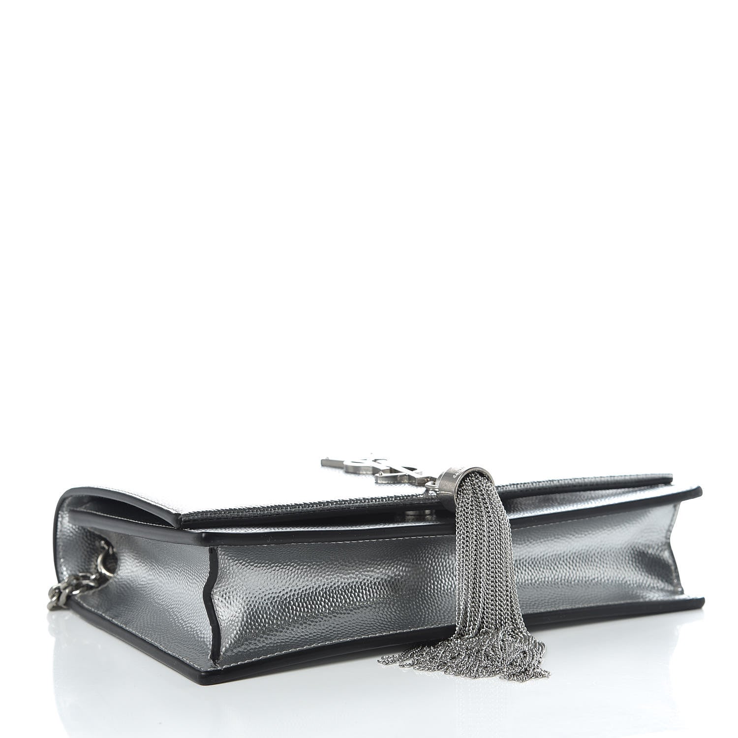 Saint Laurent Metallic Grain De Poudre Kate Monogram Tassel Chain Wallet Silver 4 of 9