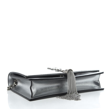 Saint Laurent Metallic Grain De Poudre Kate Monogram Tassel Chain Wallet Silver 4 of 9