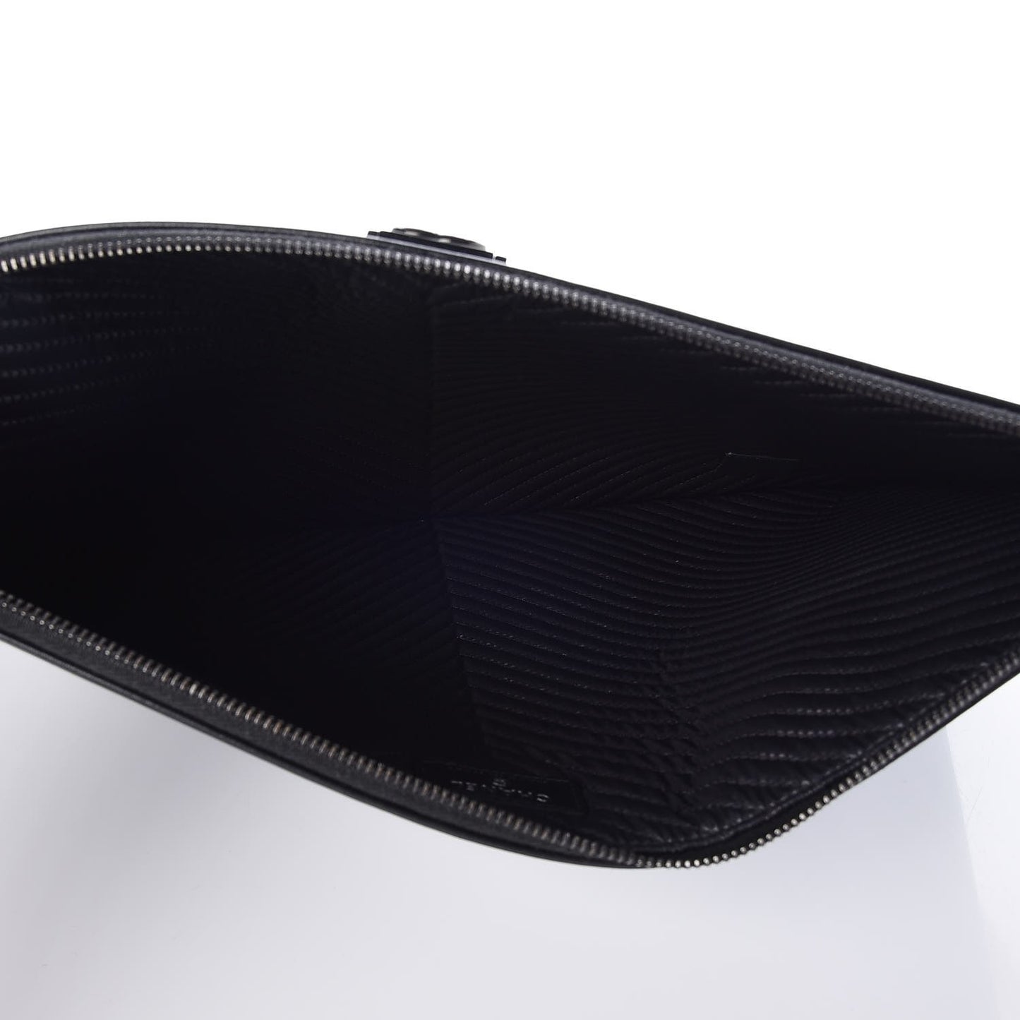 Calfskin Painted Chevron Embossed Boy Zip Pouch Black