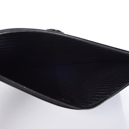 Chanel Calfskin Painted Chevron Embossed Boy Zip Pouch Black 5 of 8