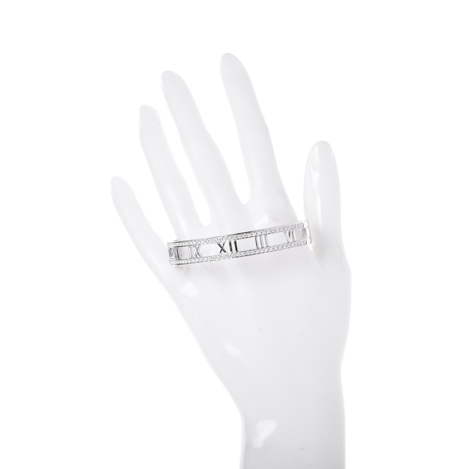 Tiffany 18K White Gold Diamond Atlas Open Hinged Bangle Bracelet 2 of 5