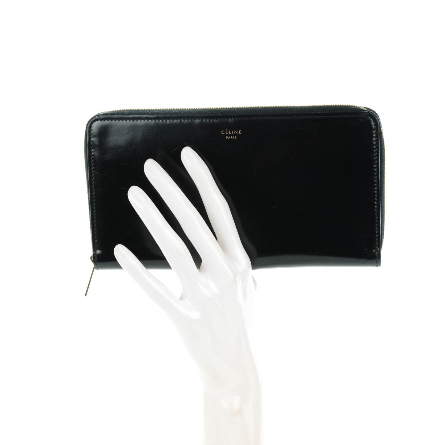 Spazzolato Calfskin Large Zip Around Multifunction Wallet Black