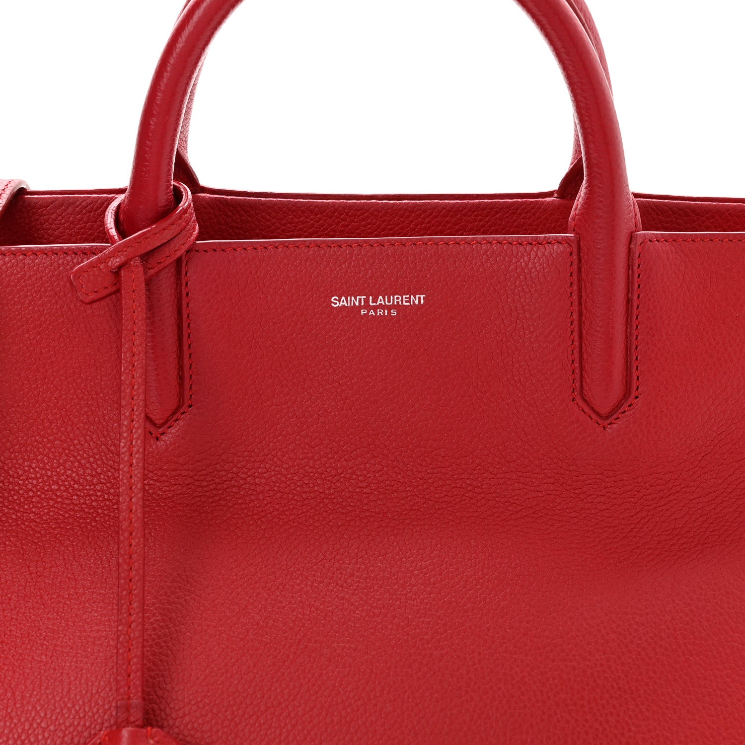 Saint Laurent Grained Calfskin Small Cabas Rive Gauche Red 8 of 14