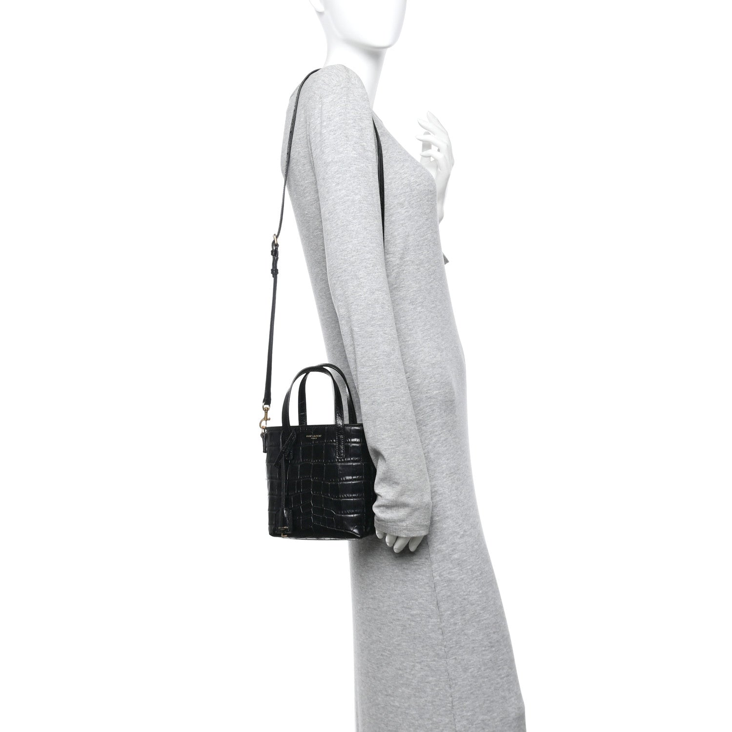 Saint Laurent Calfskin Crocodile Embossed Paris Mini Toy Shopper Tote Black 2 of 10