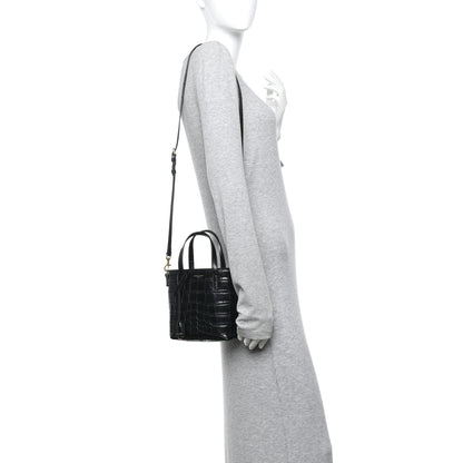 Saint Laurent Calfskin Crocodile Embossed Paris Mini Toy Shopper Tote Black 2 of 10