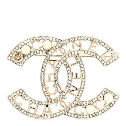 Chanel Crystal Pearl Coco CC Logo Brooch Gold 1 of 4