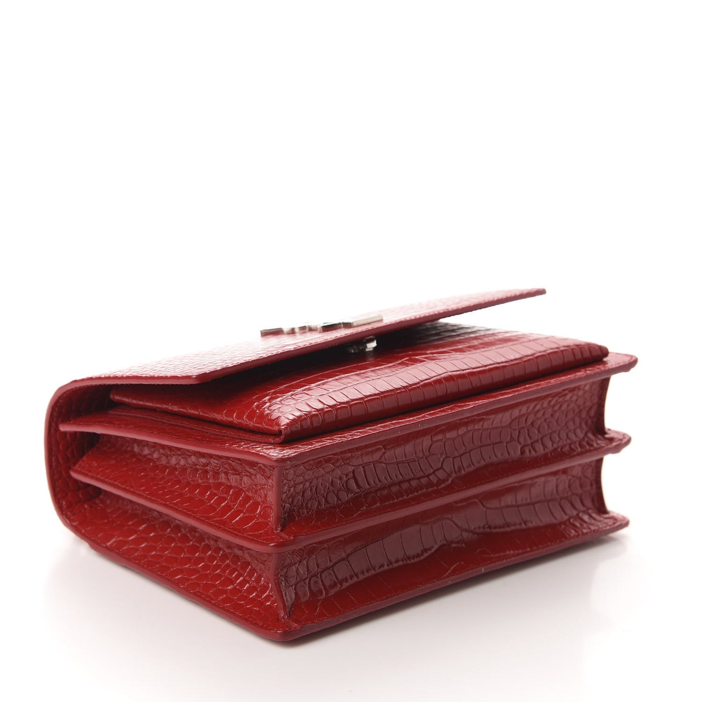 Calfskin Crocodile Embossed Medium Monogram Sunset Rouge Eros