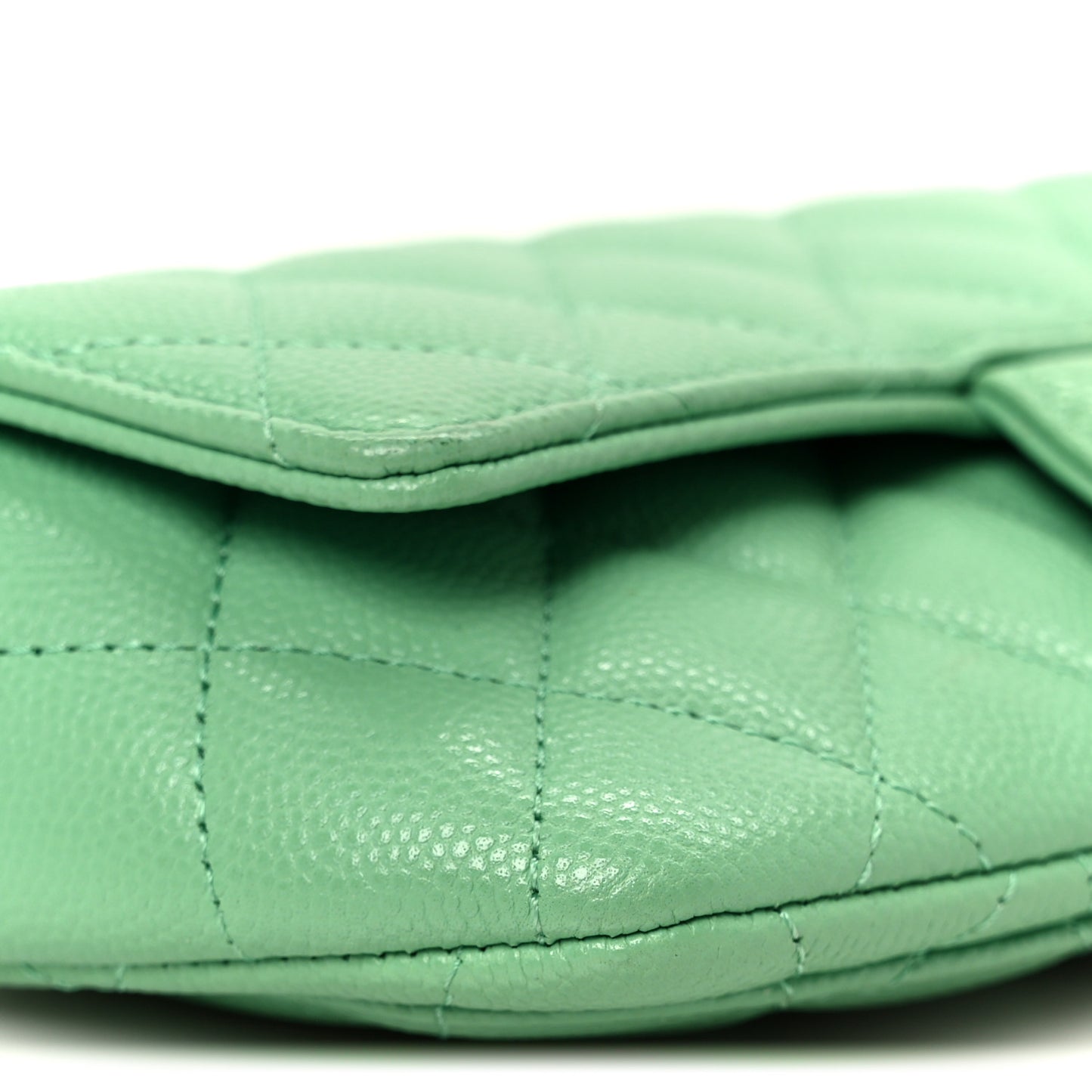 Caviar Quilted Flap Phone Holder With Chain Green