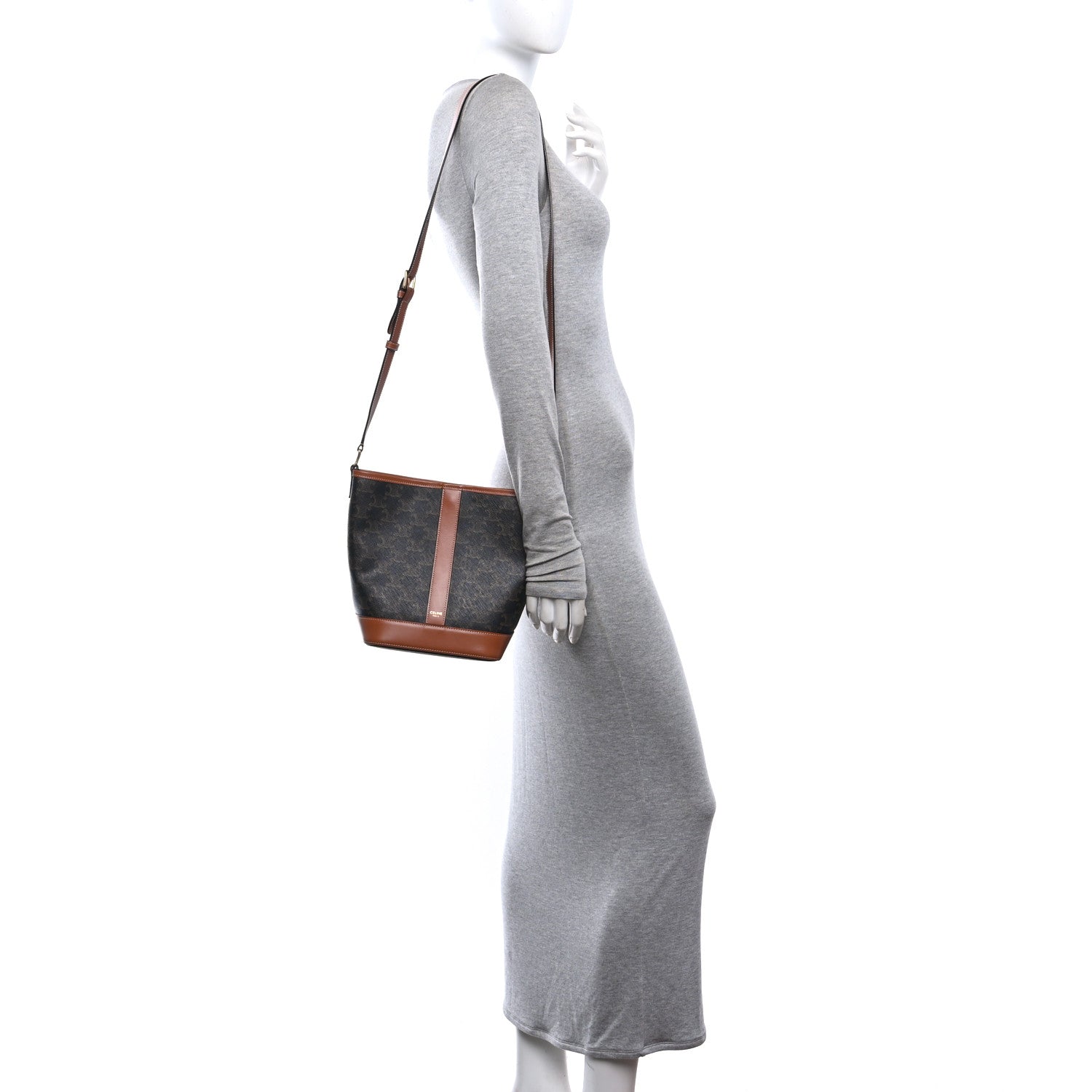 Celine Triomphe Canvas Calfskin Small Bucket Bag Tan 2 of 10