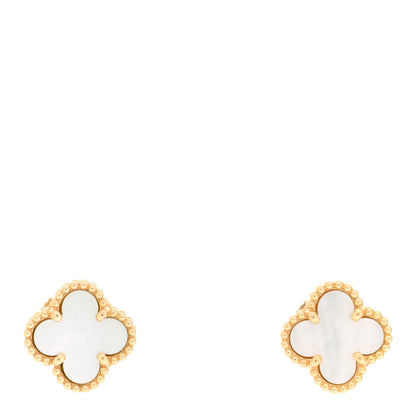 Van Cleef & Arpels 18K Yellow Gold Mother of Pearl Sweet Alhambra Earrings 1 of 6