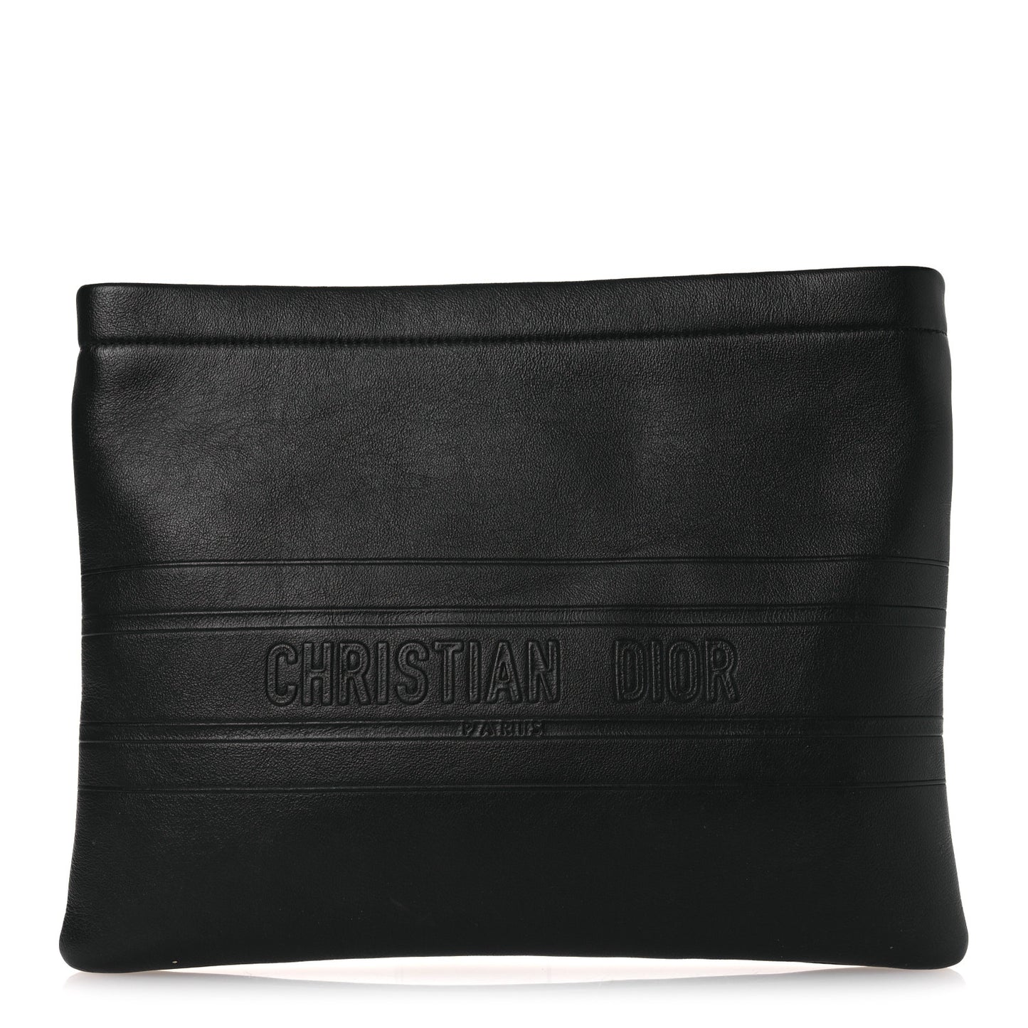 Calfskin Medium Diordouble Zip Pouch Black