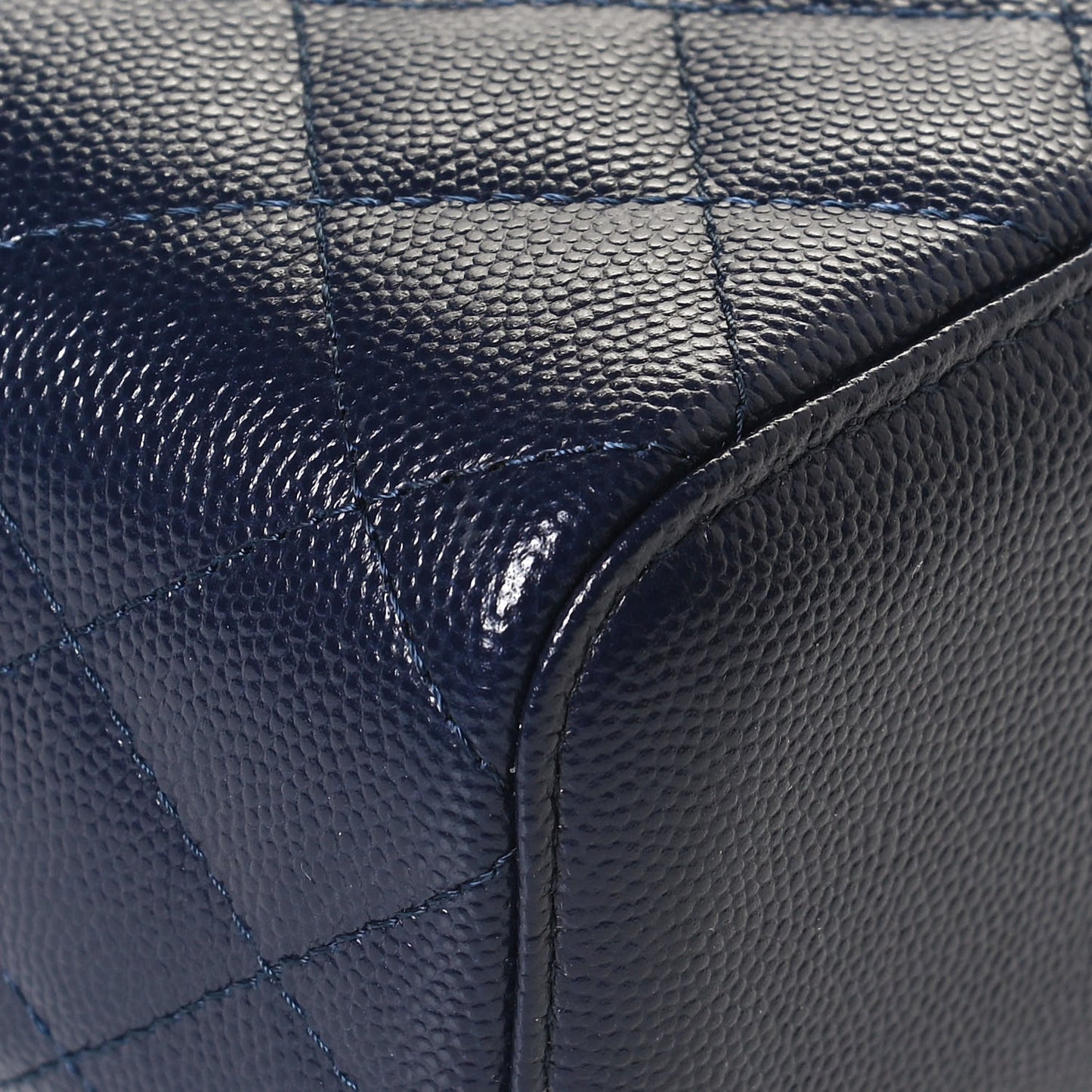 Caviar Quilted Mini Vanity Case With Chain Navy Blue