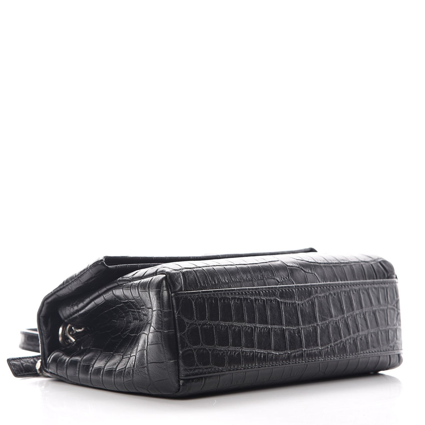 Calfskin Crocodile Embossed Small West Hollywood Monogram Fold-Over Bag Black