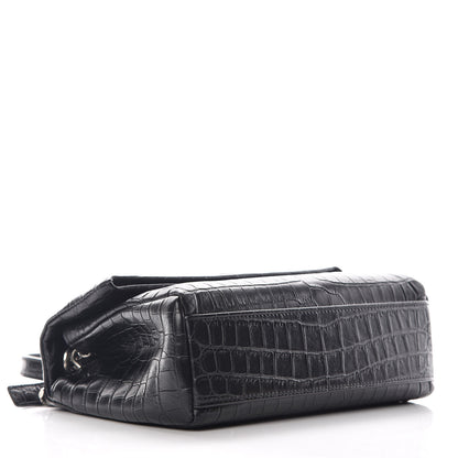 Saint Laurent Calfskin Crocodile Embossed Small West Hollywood Monogram Fold-Over Bag Black 4 of 10