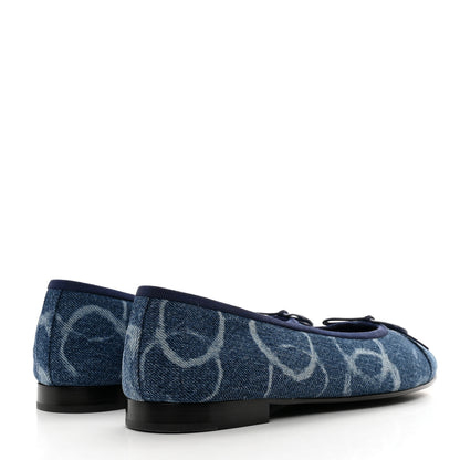 Chanel Denim Printed CC Cap Toe Ballerina Flats 38 Light Blue White 4 of 9