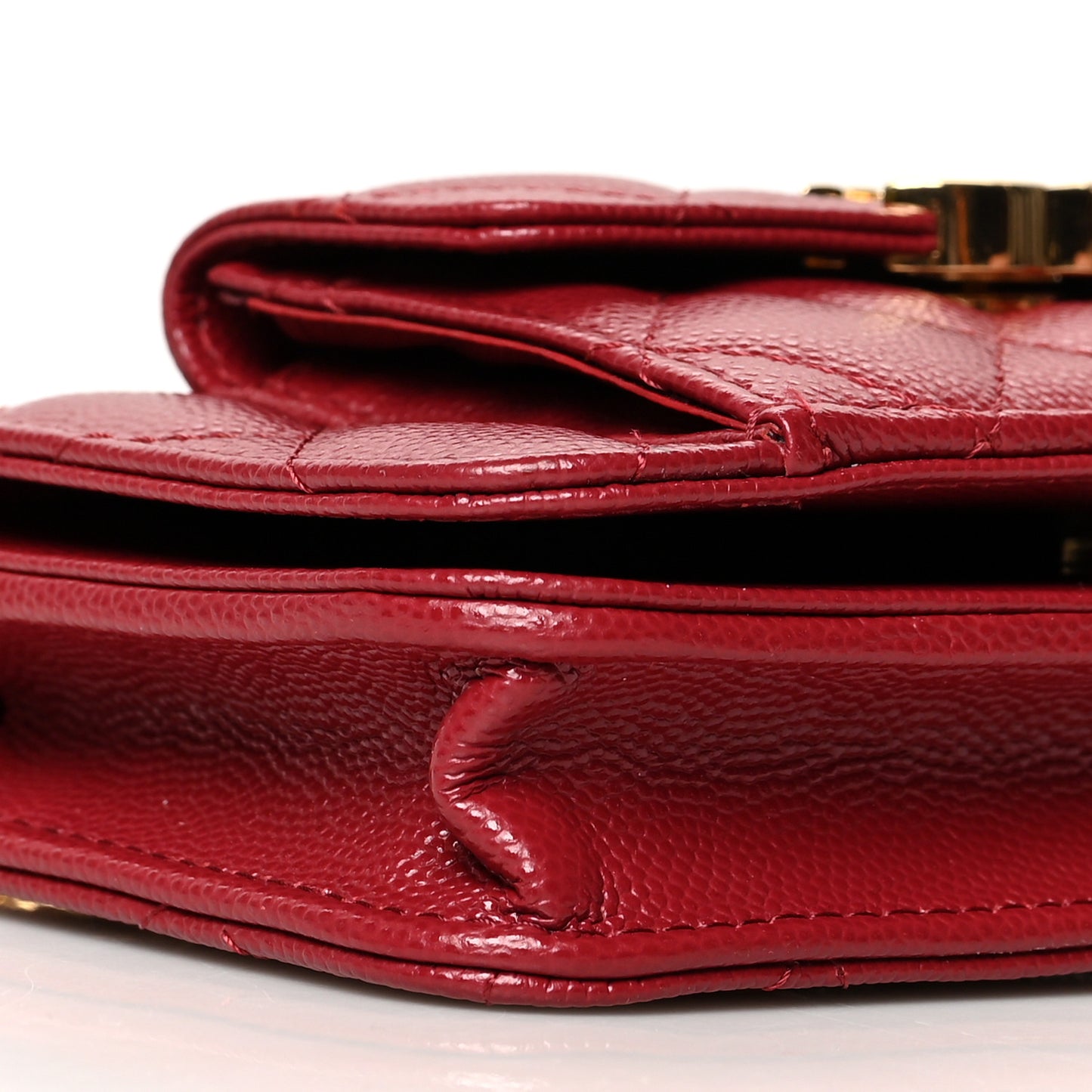 Caviar Quilted Pocket Twins Clutch With Chain Burgundy