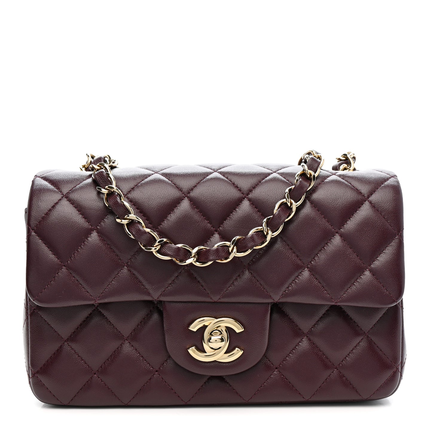 Lambskin Quilted Mini Rectangular Flap Burgundy Burgundy