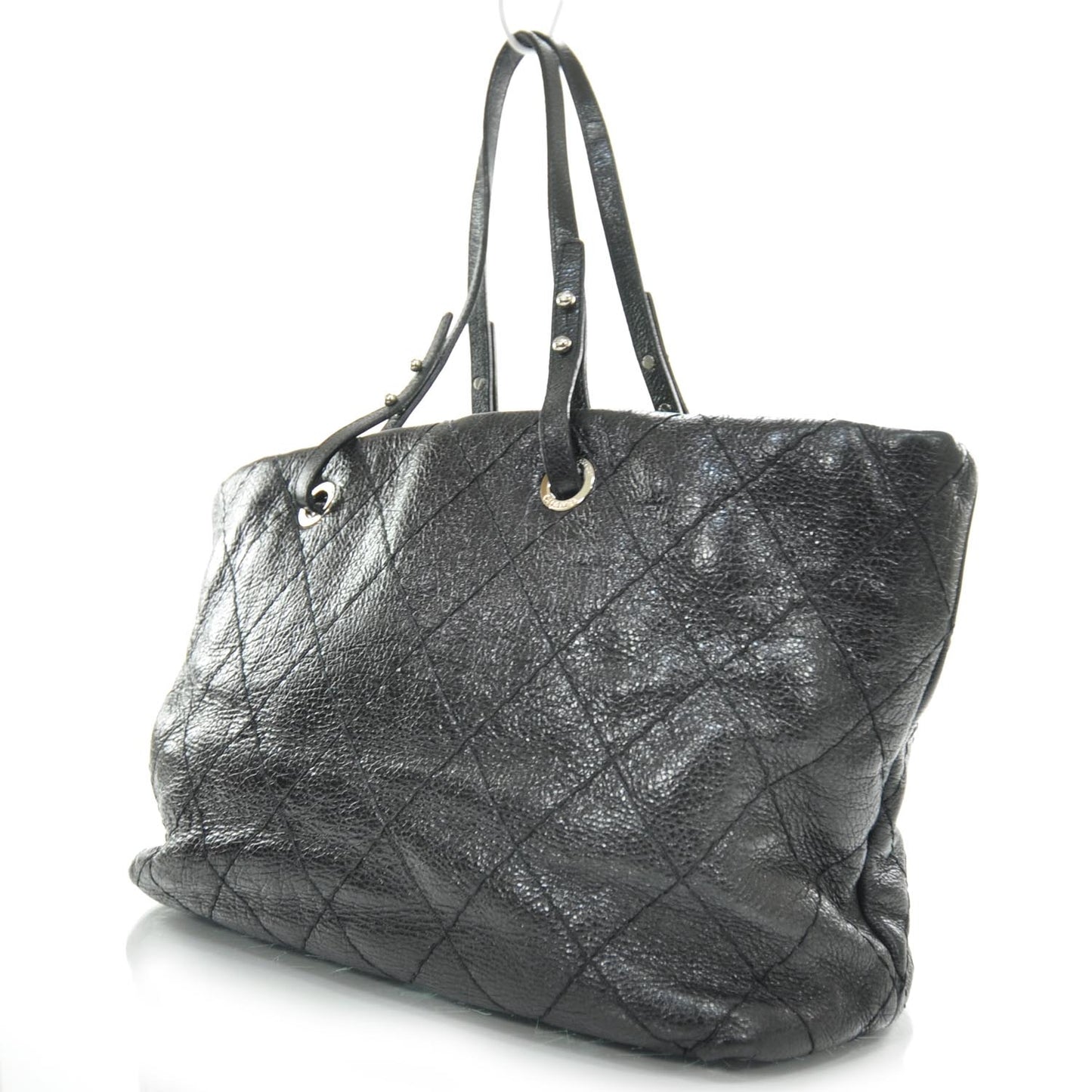 Glazed Calfskin On The Road Tote Black