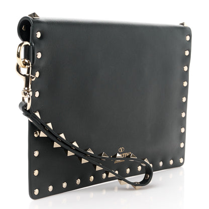 Valentino Garavani Vitello Medium Rockstud Envelope Flat Wristlet Pouch Black 3 of 9