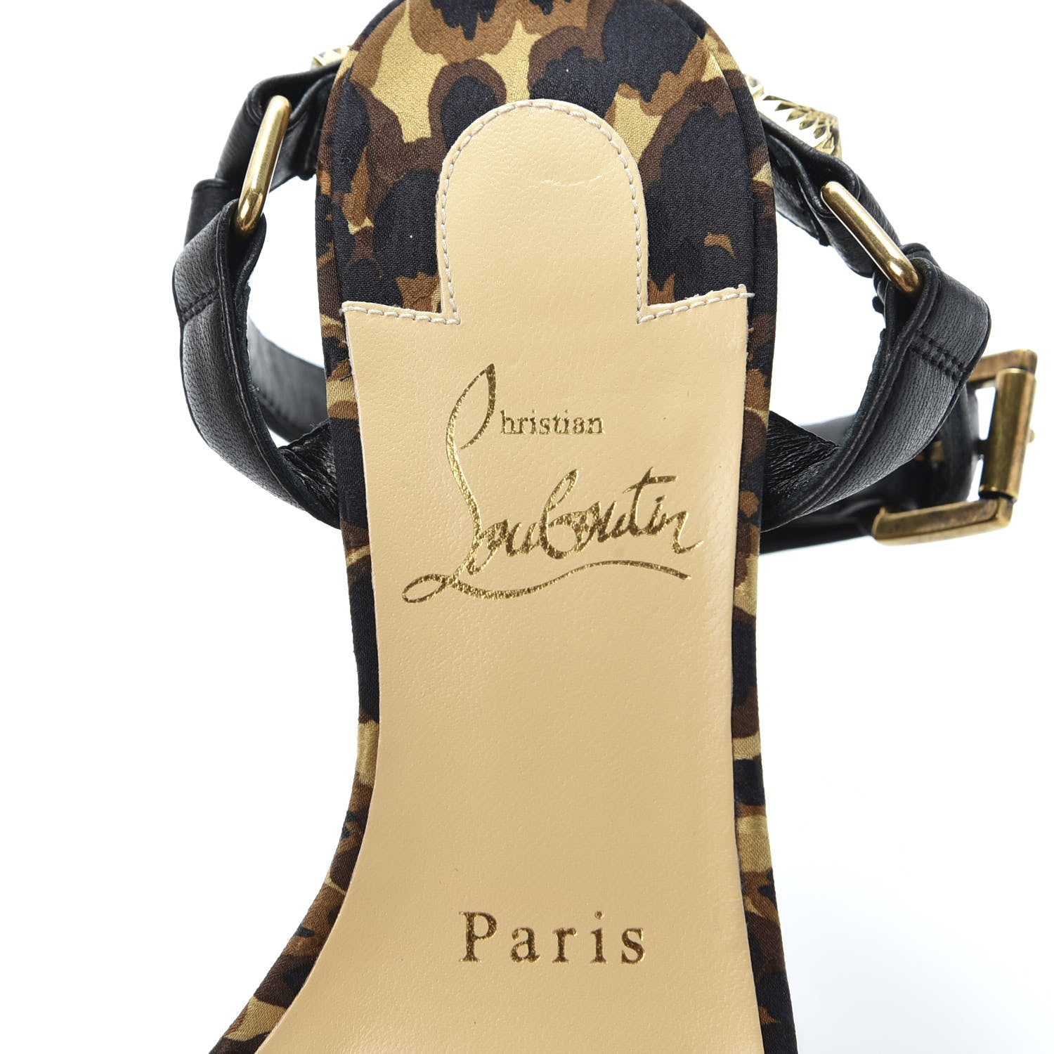 Christian Louboutin Nappa Silk Leopard Pira Ryad 110 Wedge Sandals 35 Black Marron 8 of 10