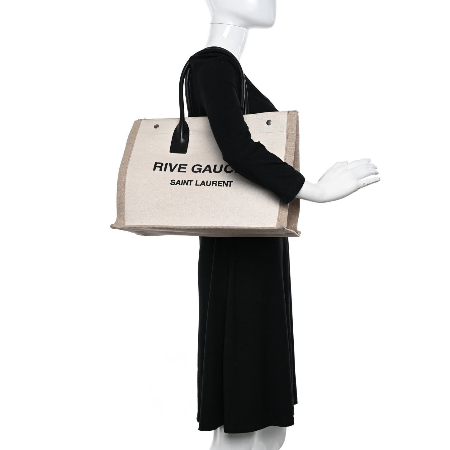 Linen Calfskin Small Rive Gauche Tote Greggio Natural