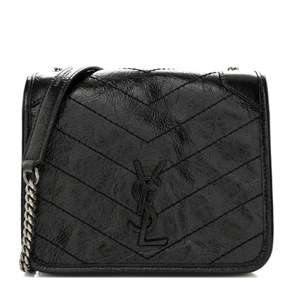 Saint Laurent SAINT LAURENT Crinkled Calfskin Matelasse Monogram Niki Chain Wallet Black 1 of 10