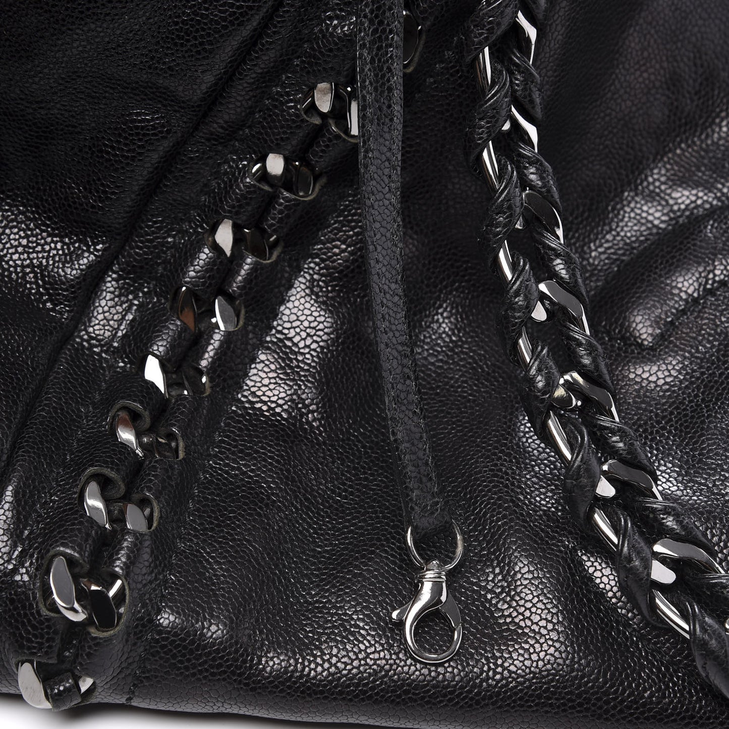 Glazed Caviar East West Modern Chain Tote Black