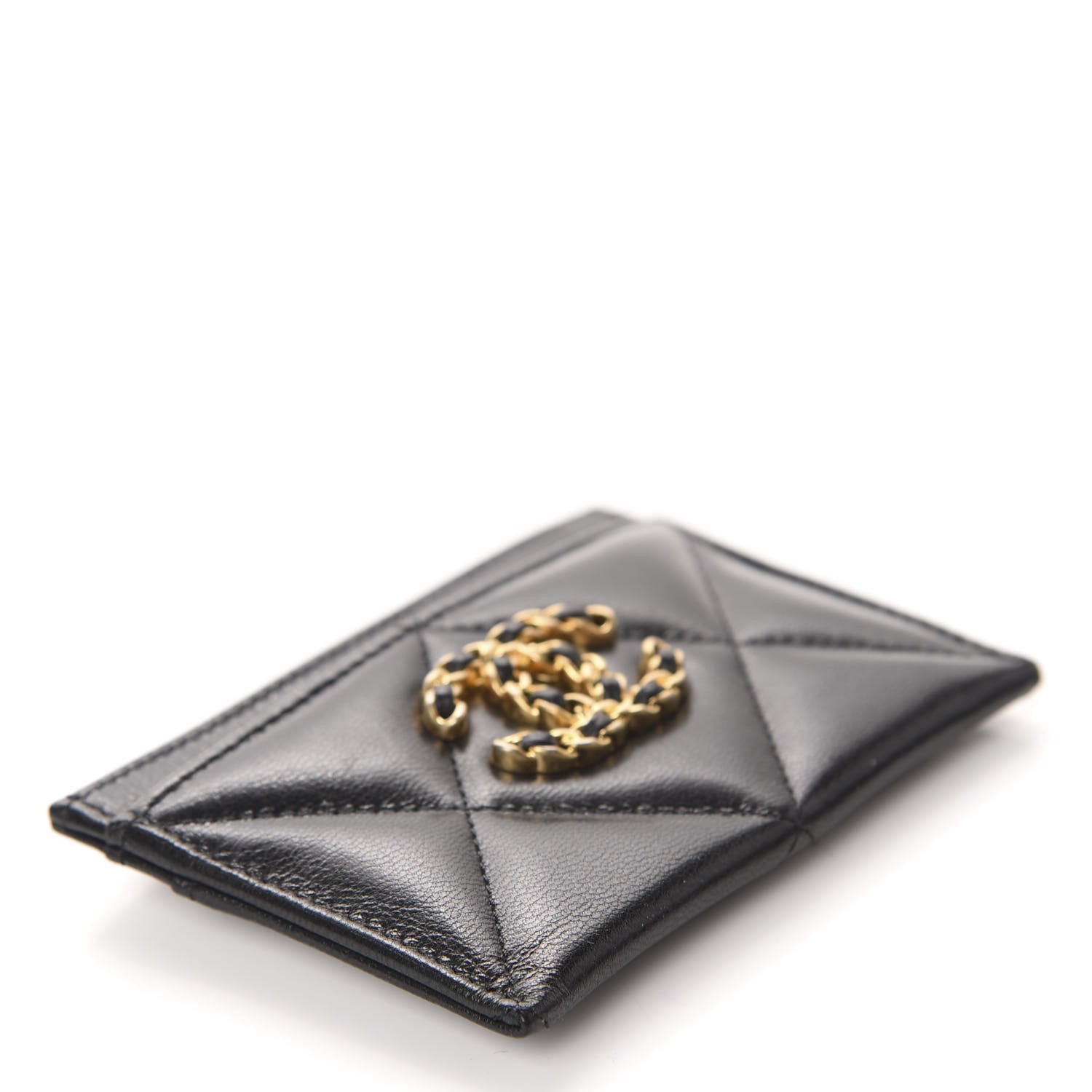 Chanel Shiny Goatskin Quilted Chanel 19 Card Holder Black 4 of 9