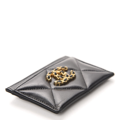 Chanel Shiny Goatskin Quilted Chanel 19 Card Holder Black 4 of 9