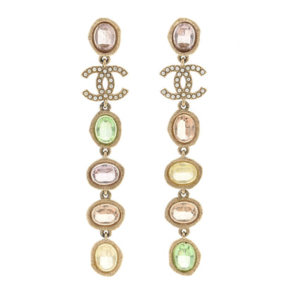 Chanel Metal Glass Crystal Strass Pearl CC Drop Earrings Gold Multicolor Pearly White 1 of 4