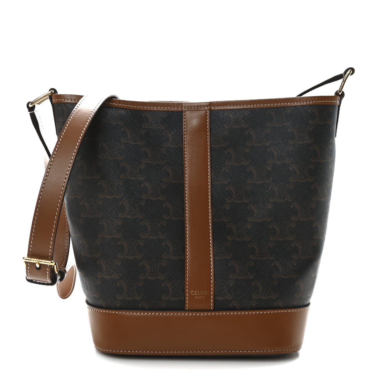 Triomphe Canvas Calfskin Small Bucket Bag Tan