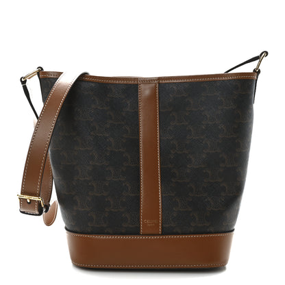 Celine Triomphe Canvas Calfskin Small Bucket Bag Tan 1 of 10