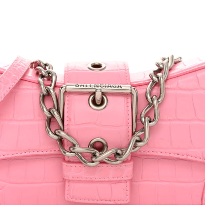 Balenciaga Calfskin Crocodile Embossed Small Lindsay Shoulder Bag Sweet Pink 8 of 12