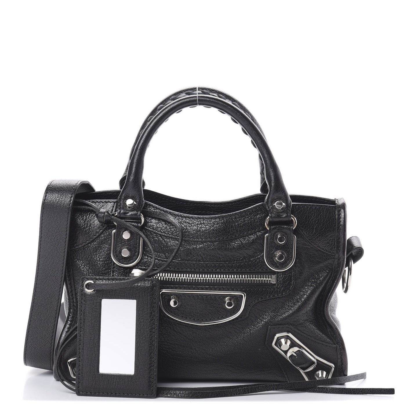 Chevre Silver Metallic Edge Hardware Mini City Black