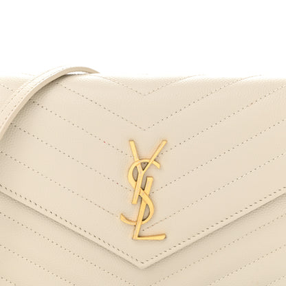 Saint Laurent Grain De Poudre Matelasse Chevron Monogram Envelope Chain Wallet Crema Soft 7 of 10