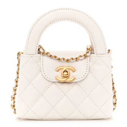 Chanel Shiny Aged Calfskin Quilted Mini Nano Kelly Shopper White 1 of 9