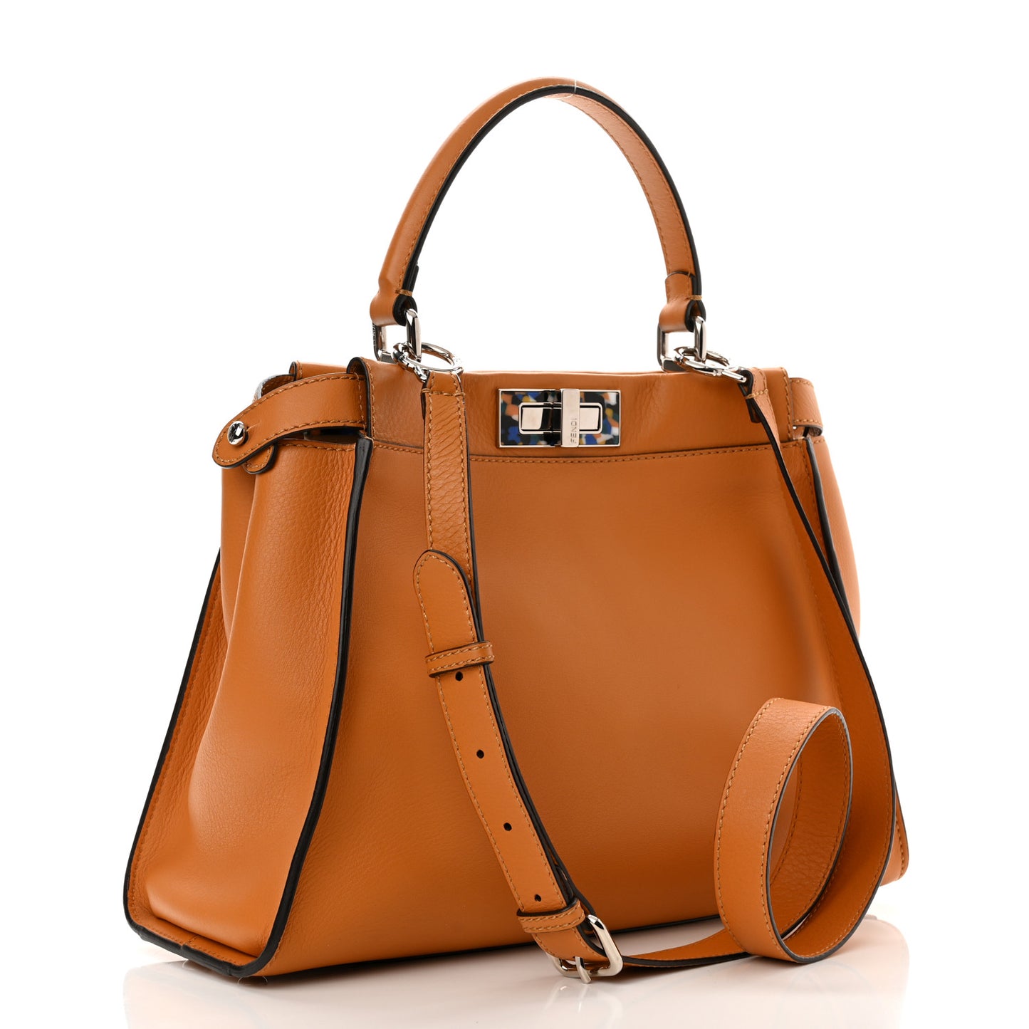 Vitello Seta Shiny Nappa Plexiglass Granite Medium Peekaboo Iconic Satchel Ginger Latte