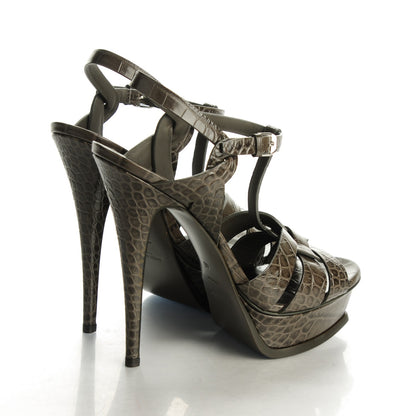 Saint Laurent Calfskin Fake Cocco Tribute 105 Platform Sandals 40 Bronze 4 of 6