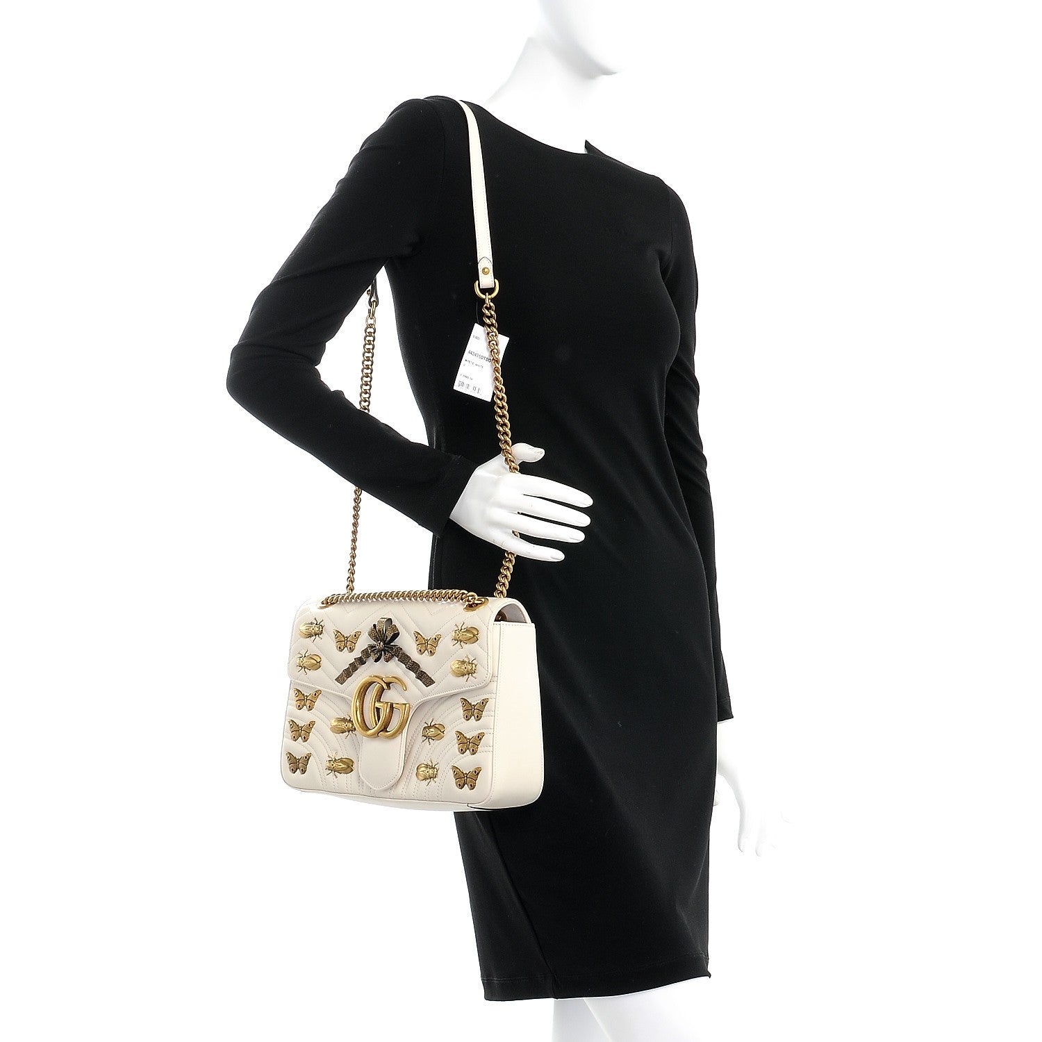 Gucci Calfskin Matelasse Animal Studs Medium GG Marmont Shoulder Bag Mystic White 2 of 9