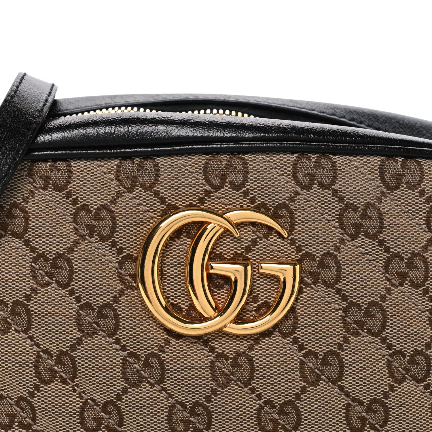 Gucci Monogram Matelasse Diagonal Small GG Marmont Chain Shoulder Bag Beige Black 7 of 10