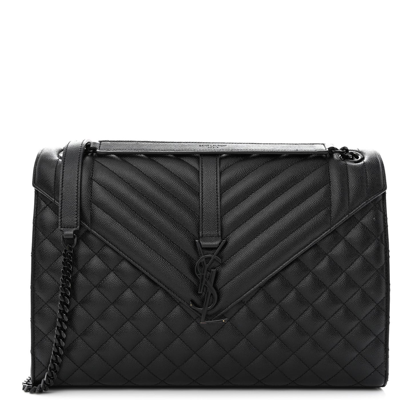 Grain De Poudre Textured Mixed Matelasse Large Triquilt Monogram Monochrome Satchel Black