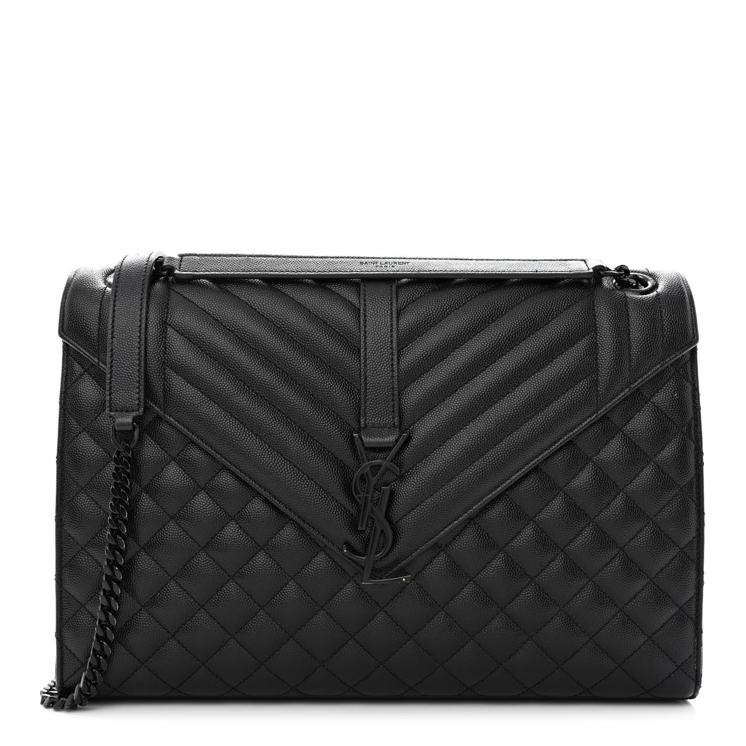 Saint Laurent Grain De Poudre Textured Mixed Matelasse Large Triquilt Monogram Monochrome Satchel Black 1 of 12