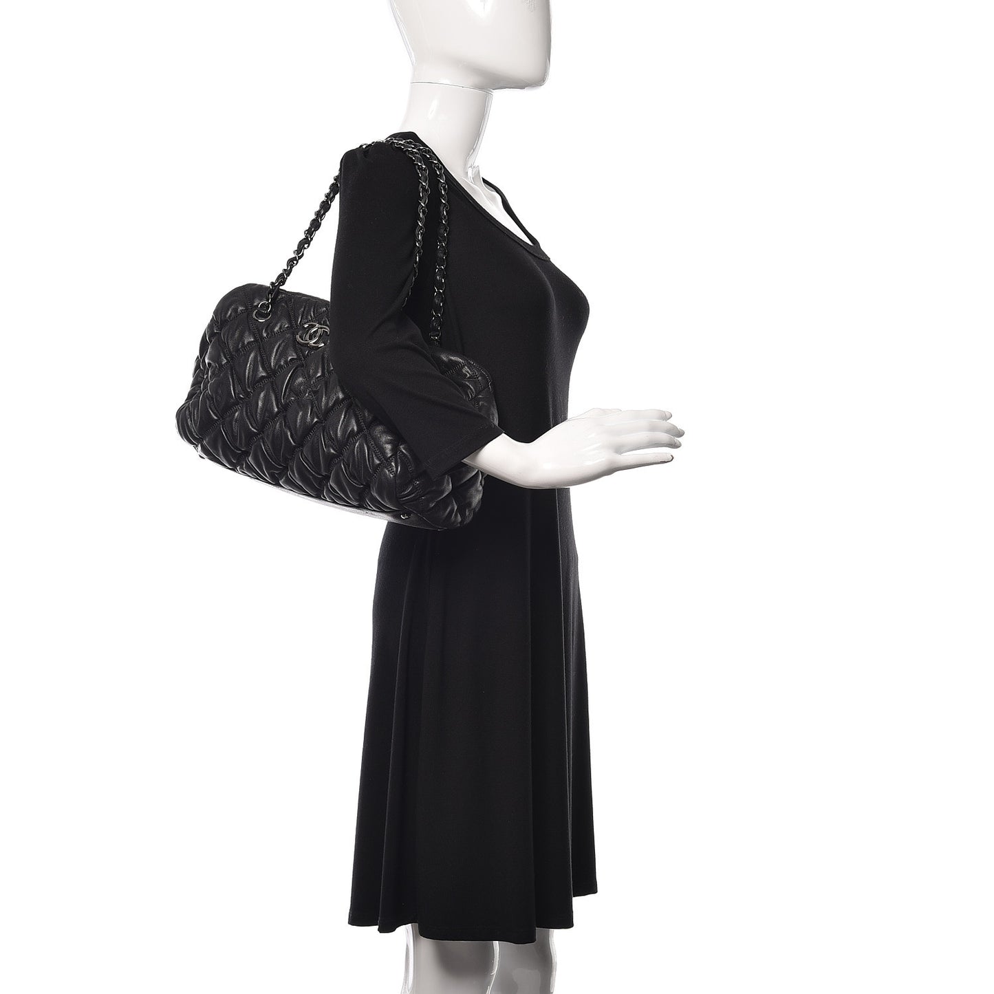 Calfskin Bubble Quilt Bowler Black