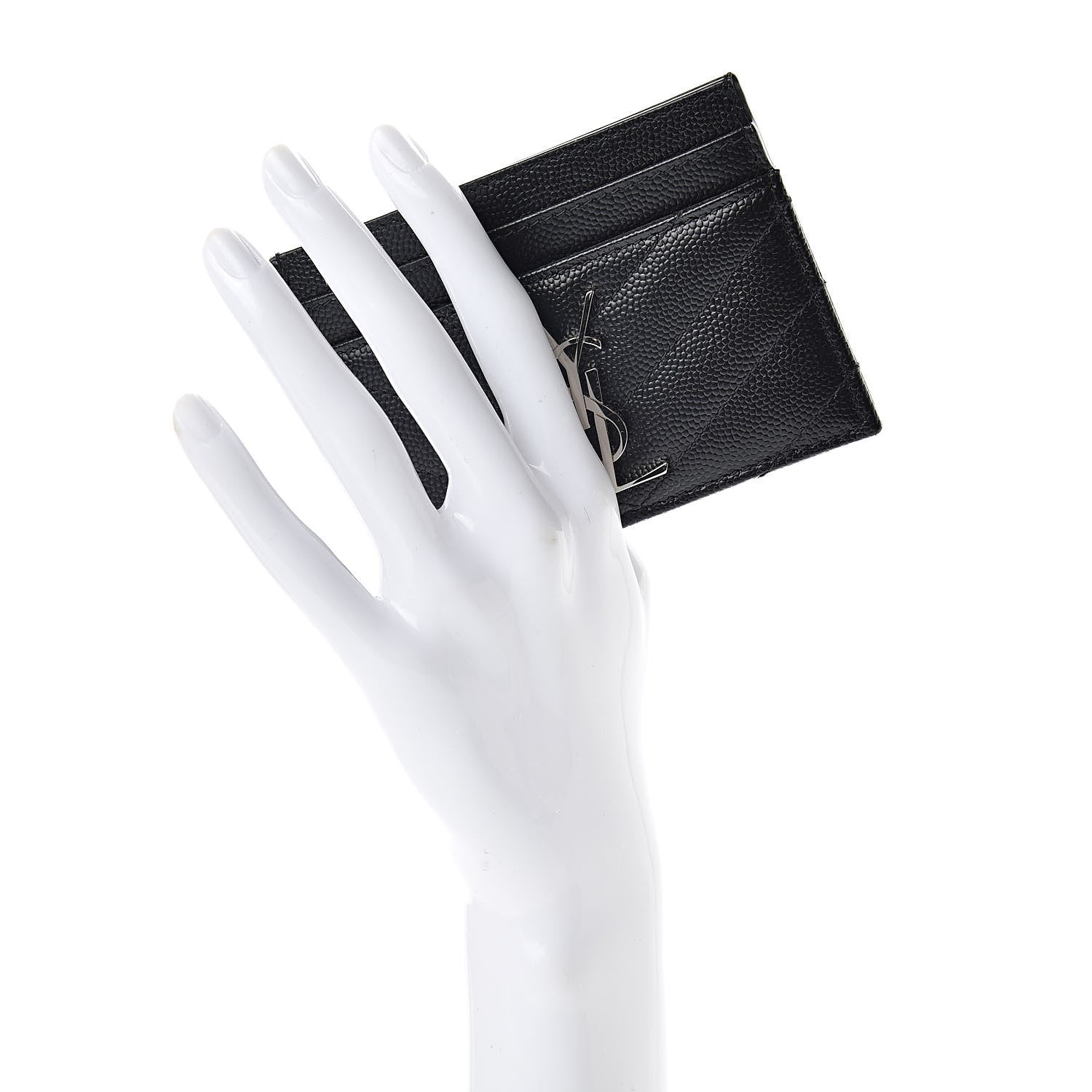 Saint Laurent Grain De Poudre Matelasse Chevron Monogram Credit Card Case Black 2 of 12
